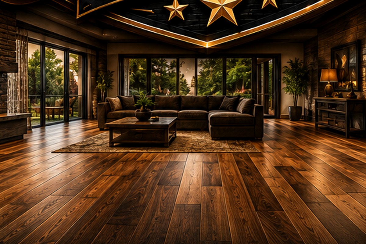 Warm hardwood floor in a finished living room